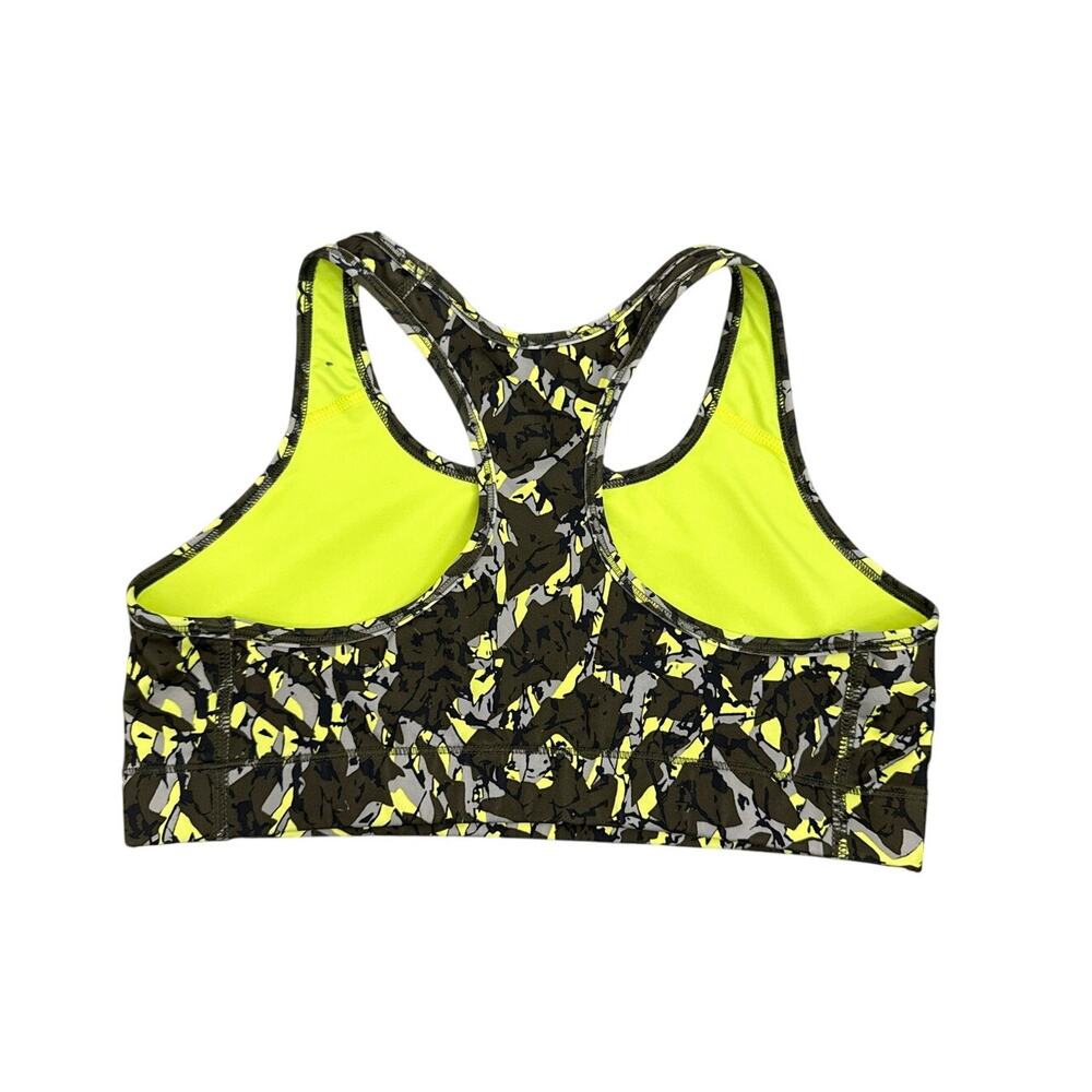 Nike Dri-FIT Camo-Print Sports Bra in Olive Green, Neon Yellow & White - Picture 2 of 3